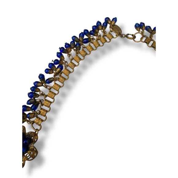 Vintage Miriam Haskell Filigree Floral Necklace Blue Glass Beads 1930s Pre-war - Picture 13 of 16